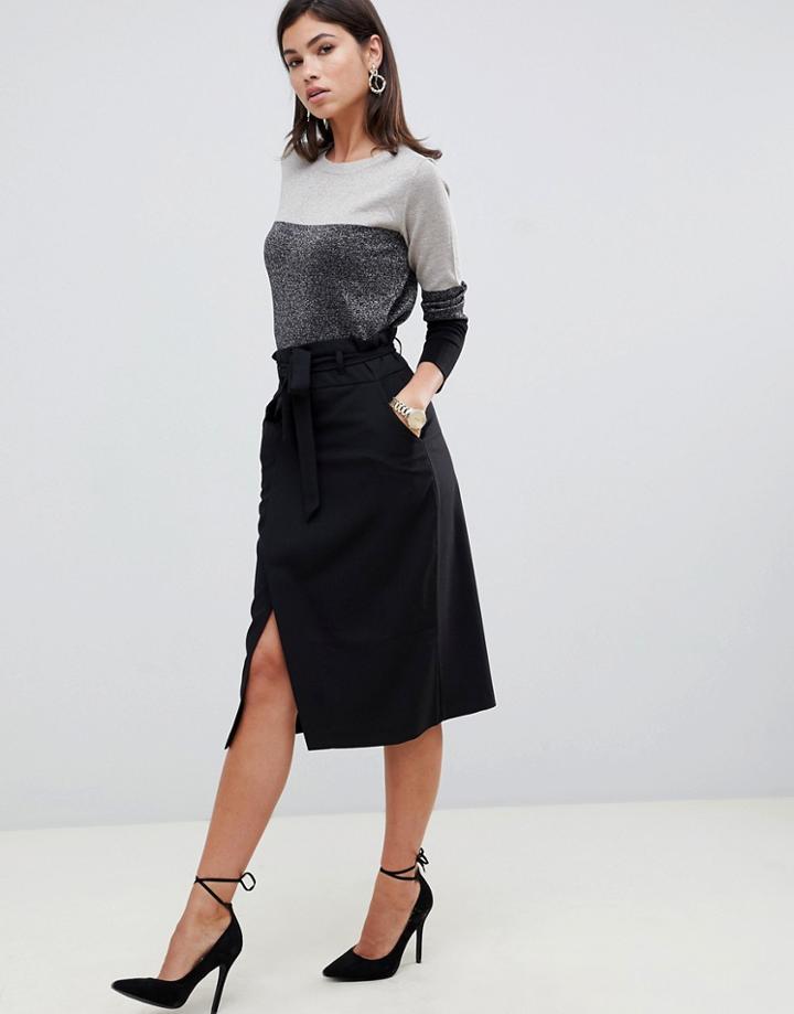 Asos Design Tailored Pencil Skirt With Obi Tie-black