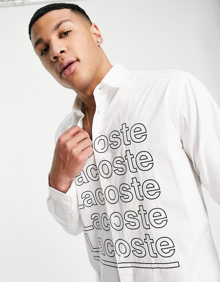 Lacoste Text Logo Shirt In White Exclusive At Asos