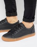 Asos Lace Up Sneakers In Black With Gum Sole - Black