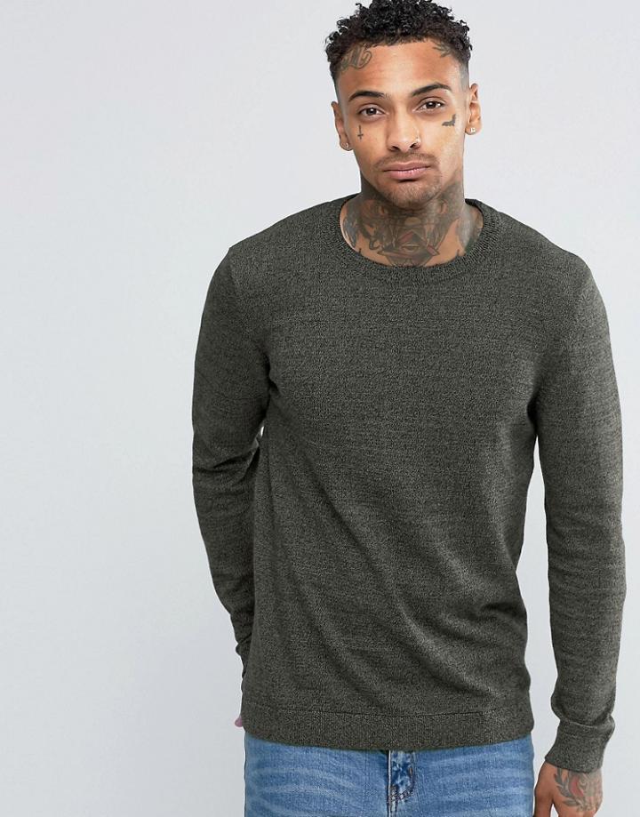 Asos Crew Neck Sweater In Khaki Cotton - Green