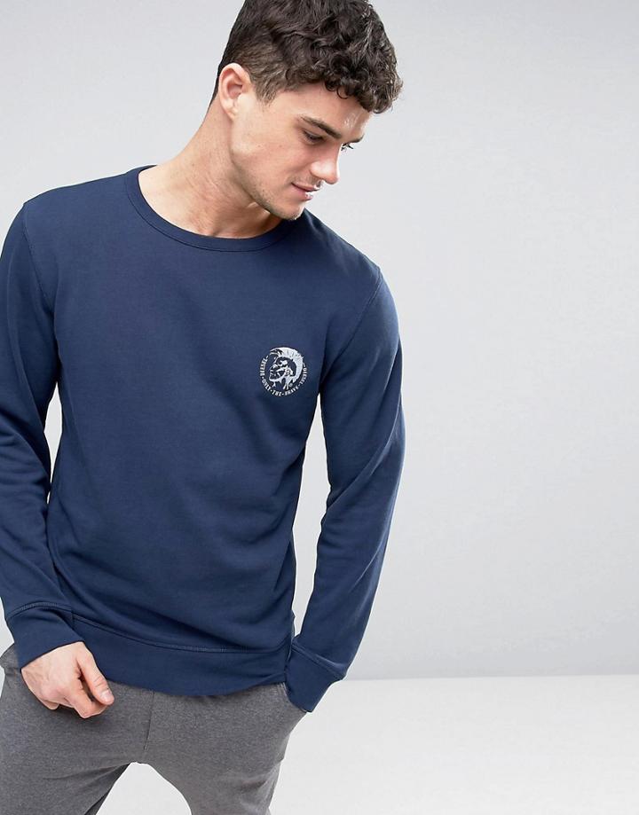 Diesel Logo Crew Sweat In Regular Fit Navy - Navy