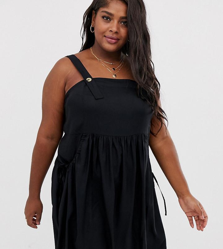 Asos Design Curve Overall Mini Sundress With Pocket Detail - Black