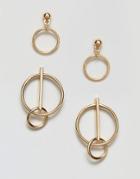 Asos Pack Of 2 Mixed Circle Hoop Earrings - Gold