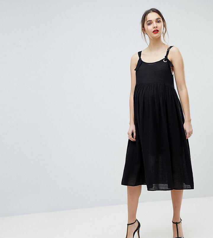 Asos Maternity Chuck On Knot Tie Smock Midi Sundress - Black