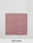 Reclaimed Vintage Inspired Pocket Square In Red Gingham Check - Red