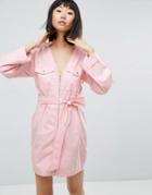 Asos V Neck Utility Mini Dress - Pink