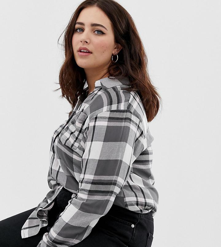 New Look Curve Shirt In Check - Blue