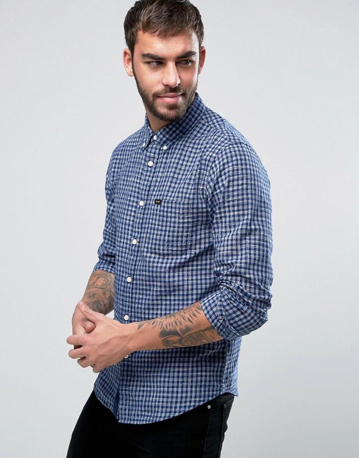 Lee Button Down Regular Fit Check Shirt - Navy