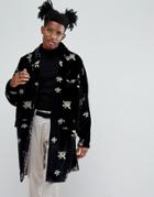 Noose & Monkey Embroidered Velvet Duster Coat - Black