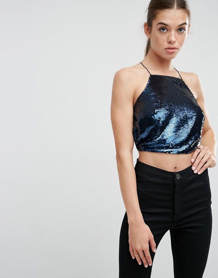 Asos Crop Sequin Cami - Navy