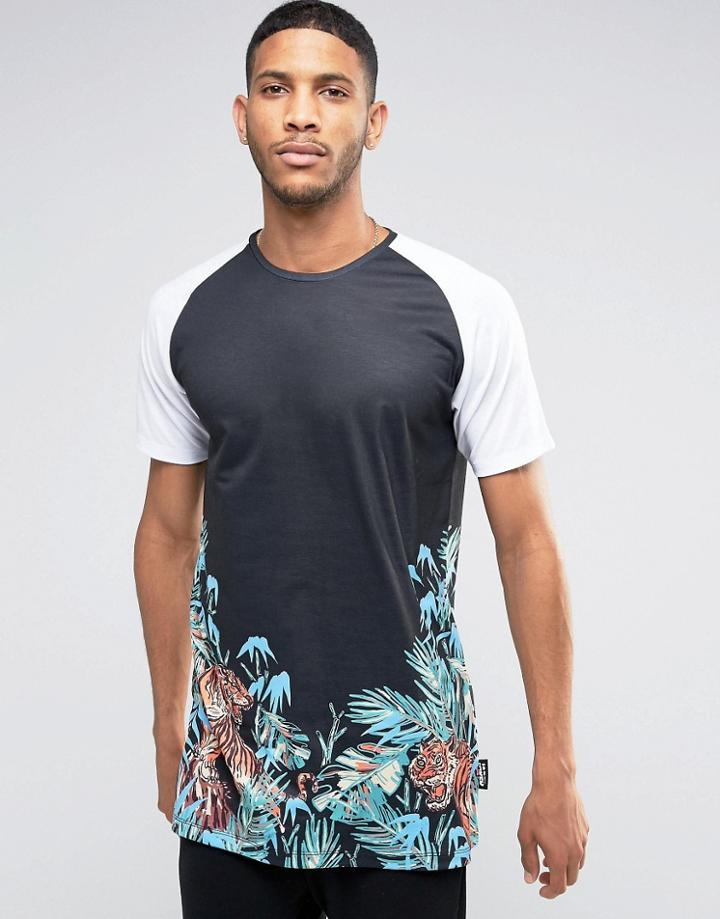 Jaded London Raglan T-shirt With Floral Print - Black