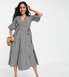 Influence Petite Cotton Poplin Wrap Dress In Gingham-multi