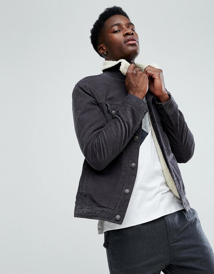Stradivarius Fleece Lined Trucker Jacket In Gray - Gray