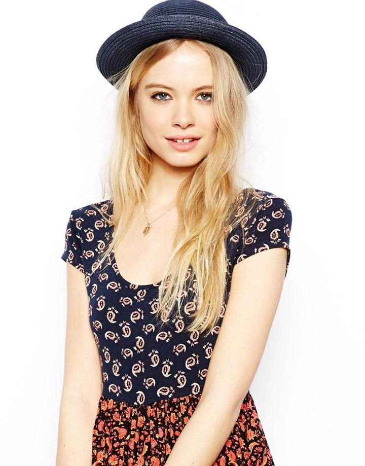Asos Straw Roll Brim Boater Hat - Navy