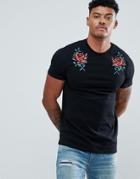 Asos T-shirt With Rose Embroidery - Black