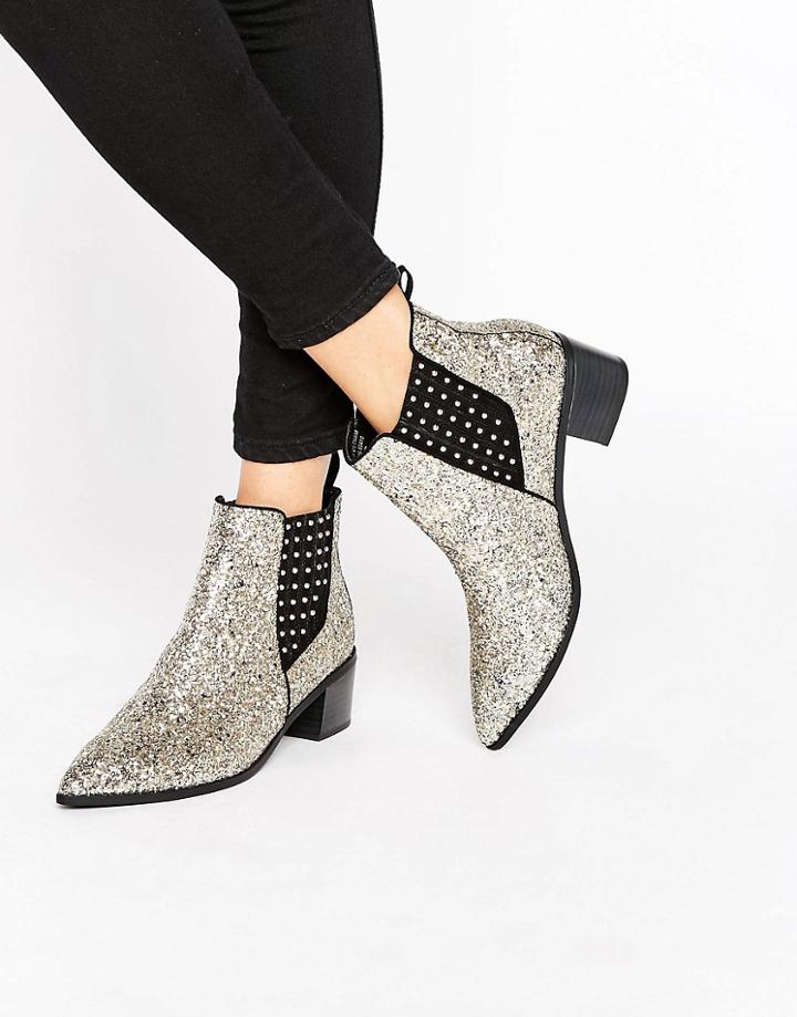 Office Amber Silver Glitter Chelsea Boots - Silver