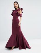 Asos Red Carpet Scuba Ruffle Extreme Fishtail Maxi Dress - Purple