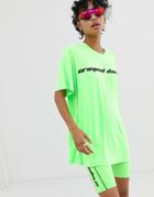 Criminal Damage Oversized T-shirt With Logo In Neon - Green