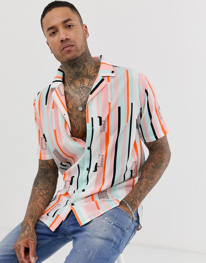 The Couture Club Revere Collar Shirt In Multi Print-pink