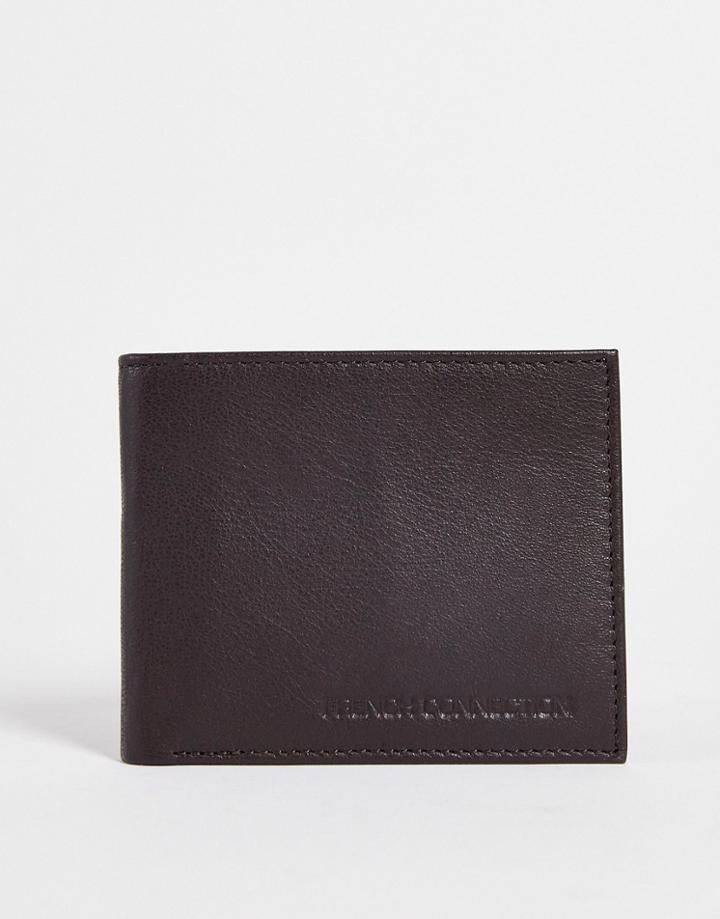 French Connection Leather Embossed Logo Bifold Wallet In Brown