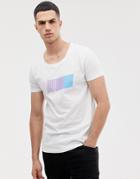 Asos Design Longline T-shirt With Scoop Neck And Gradient Print - White