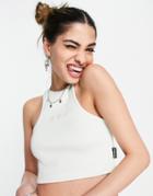 Kickers High Neck Racer Back Cropped Tank Top With Embroidered Logo-blue