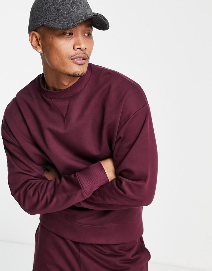Asos Design Heavyweight Oversized Sweatshirt In Burgundy-red