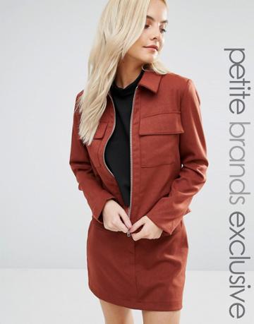 Fashion Union Petite Tailored Jacket - Brown