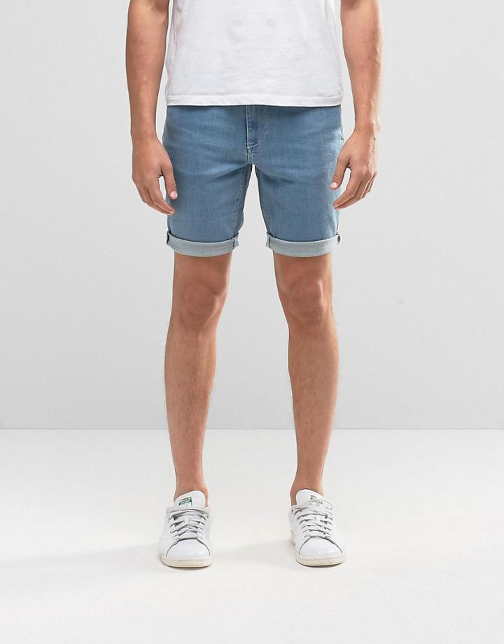 Asos Super Skinny Denim Shorts In Light Blue - Lightwash Blue