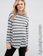 Asos Maternity Longline Top In Textured Stripe Rib - Multi