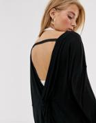 We The Free By Free People Shimmy Deep V Back Top With Crochet Sleeve-black