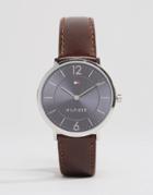 Tommy Hilfiger Ultra Slim Leather Watch In Brown - Brown