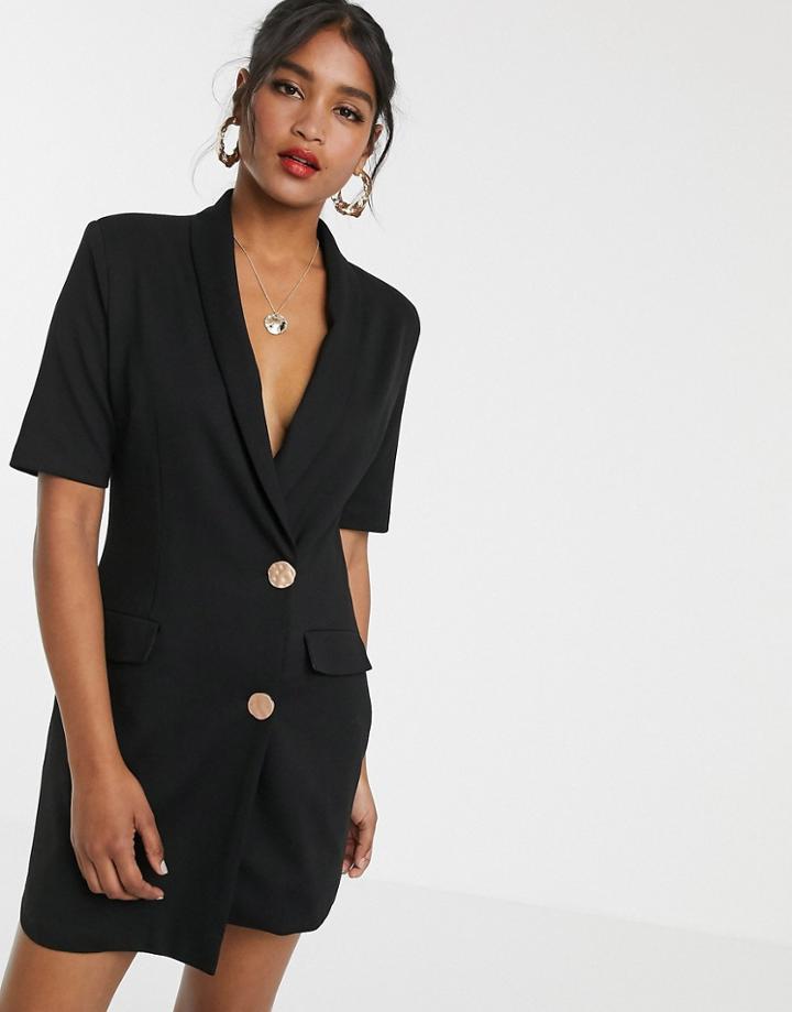 Unique21 Tuxedo Gold Button Dress-black