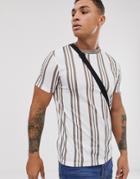 Asos Design Vertical Stripe T-shirt In Beige And White-multi