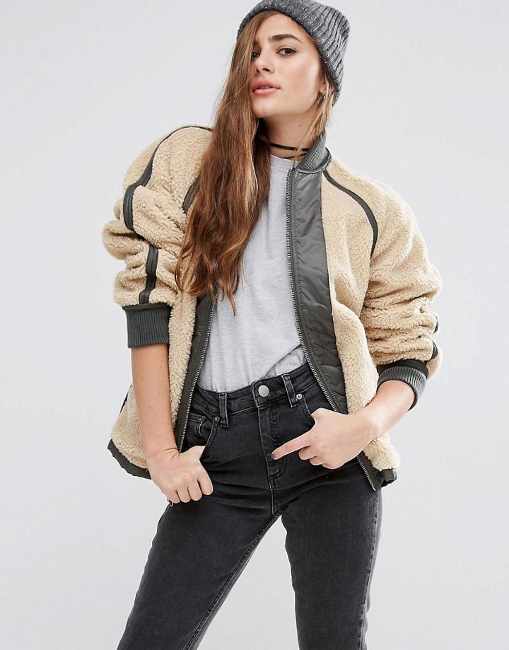 Asos Reversible Bomber Jacket With Fleece Lining - Green
