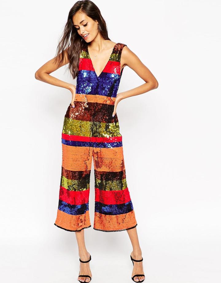 Asos Jumpsuit In All Over Sequin Stripe - Multi