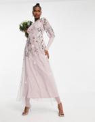 Frock And Frill Bridesmaid Maxi Smock Dress With Embellished Detail In Dusty Mauve-purple