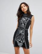 Starlet High Neck Mini Dress With Baroque Embellishment - Navy