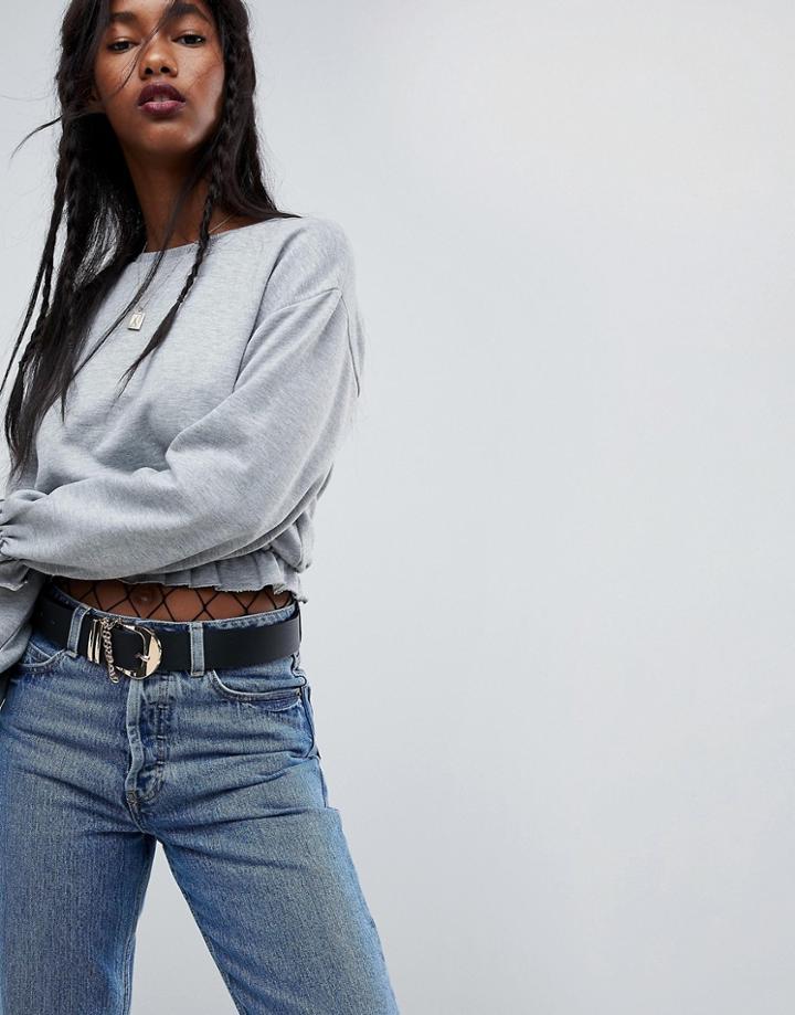 Asos Cropped Sweatshirt With Pretty Ruffle Detail - Gray