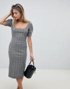 Asos Design Check Pencil Dress With Scoop Neck - Multi