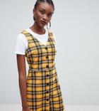 New Look Check Button Through Pinny Dress-yellow