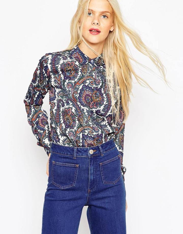 Asos 70s Paisley Print Blouse - Multi