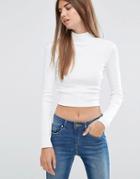 Asos Crop Top With Turtleneck In Space Dye - White