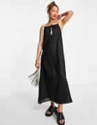 Aligne Organic Linen Halterneck Midi Dress In Black