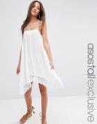 Asos Tall Beach Dress With Lace Trim In Cheesecloth - White