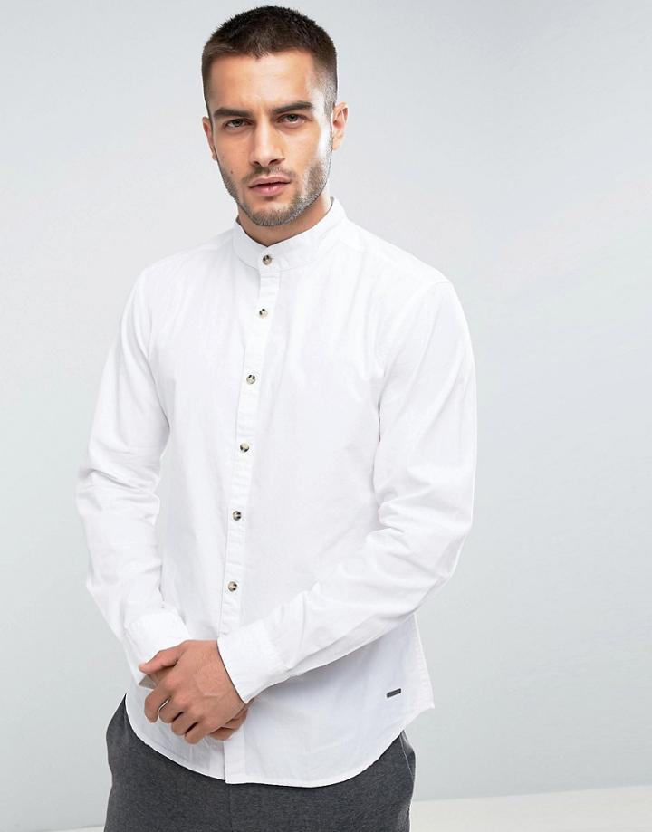 Esprit Shirt In Slim Fit With Grandad Collar - White