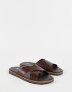 Asos Design Cross Strap Sandal In Brown Leather