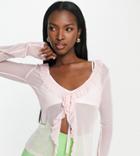 Asyou Tie Mesh Shirt With Ruffle Detail In Baby Pink