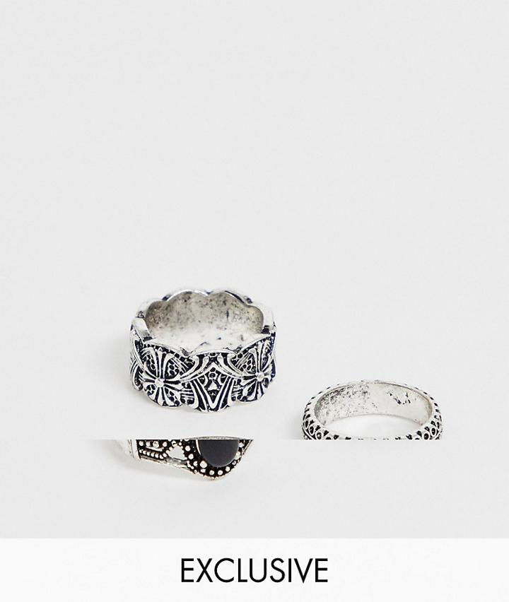 Reclaimed Vintage Inspired Ring Pack In Burnished Silver Exclsuive To Asos
