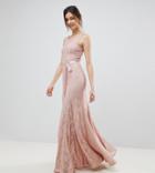 City Goddess Tall Lace Maxi Dress With Satin Belt - Pink